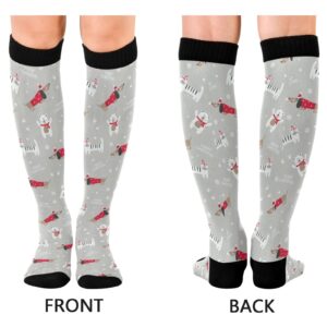 xigua New Year Christmas Cute Cats Dogs Bears Compression Socks 20-30mmHg Knee High Stockings for Sport Nursing - 2 Pairs