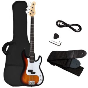 goplus full size 4 string electric bass guitar with strap guitar bag amp cord (sunburst bass 4 straps)