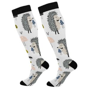 xigua cute hedgehog and mushroom compression socks 20-30mmhg knee high stockings for sport nursing - 1 pair