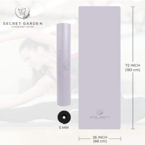 Secret Garden Blossom Yoga Mat – Exercise Mat for Beginners and Advanced – 5mm Thick Yoga Mat for Cushioning and Support – Double-Layered Yoga Mat Non-Slip for Pilates, Meditation, Exercise – Lavender