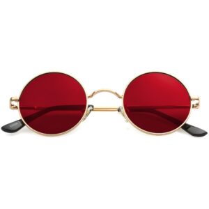 Kursan Red Circle Glasses/Small Round Polarized Sunglasses for Women Men Hippie Retro Circle Sun Glasses - 45MM (Gold/Clear Red)