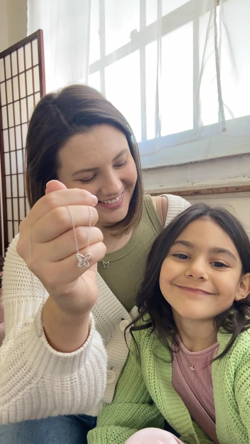 Boston Bay Diamonds 14K Rose Gold Plated & .925 Sterling Silver Diamond Accent Mother & Daughter, Best Friends or Sisters Interlocking Butterfly Necklaces (G-H, I2-I3) - 18" & 14"+2"