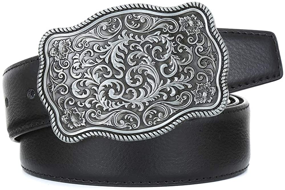 QQA Native Silver Floral Belt Buckle Birthday Party Holiday Gifts Cowboy Belt Buckles for Men Women