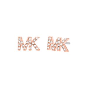 Michael Kors Brass and Pavé Crystal MK Logo Stud Earrings for Women, Color: Rose Gold (Model: MKJ7708791)