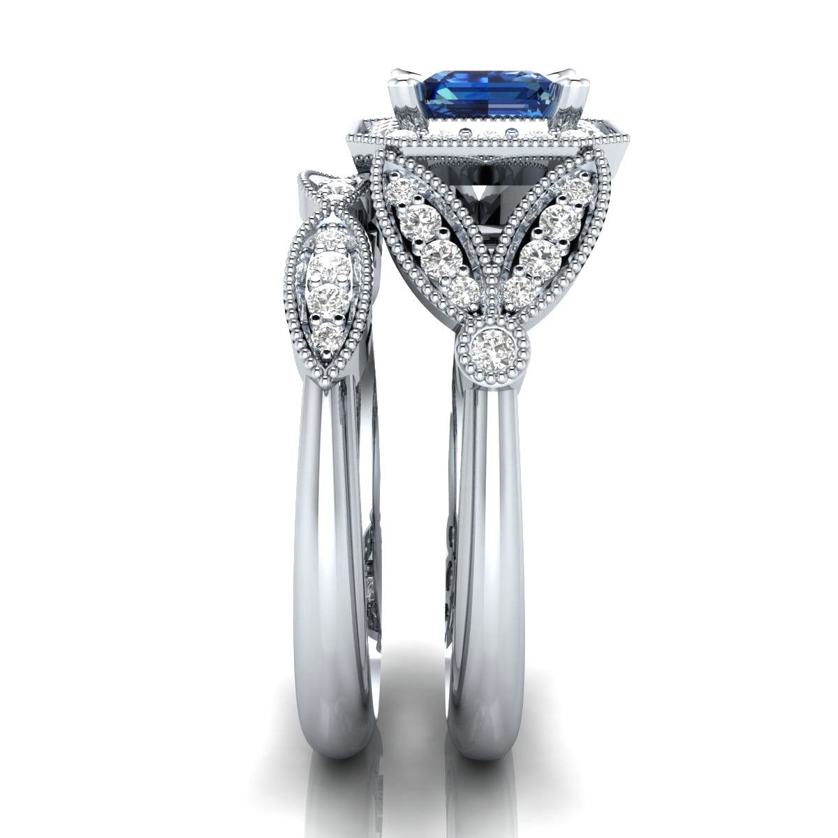 IDEALJEWEL95 1.35 ct Blue & White Sapphire Sterling Silver Bridal Ring Set Free Size For Women Engagement Ring/Wedding/Valentines