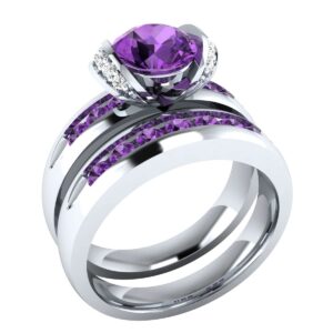 idealjewel95 1.50 ct amethyst & white sapphire sterling silver bridal set ring sizable for women engagement ring/wedding/valentines