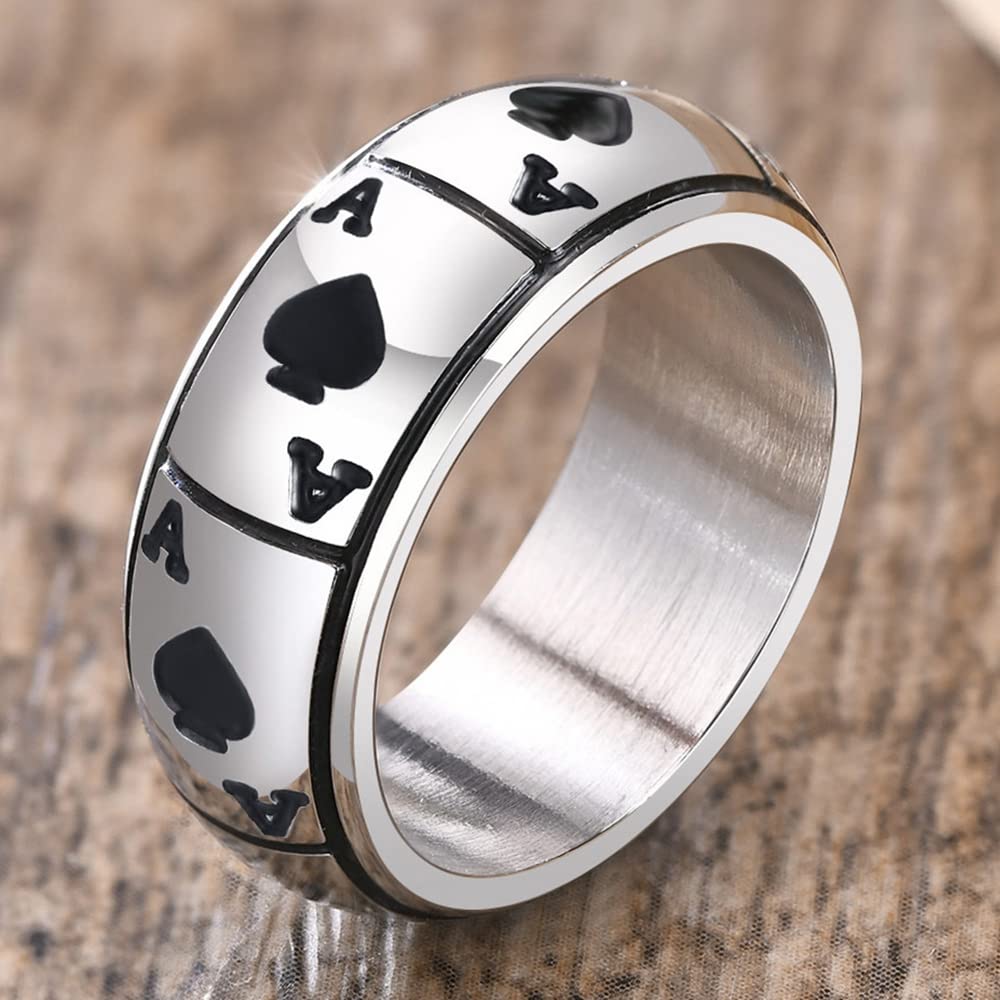 Jude Jewelers 8mm Stainless Steel Back Ace Spade Poker Wedding Games Promise Statement Cocktail Party Biker Ring (Silver, 9)