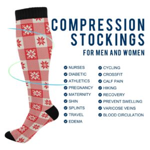 xigua New Year Christmas Checkered Plaid Compression Socks 20-30mmHg Knee High Stockings for Sport Nursing - 1 Pair