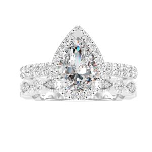 Dazzlingrock Collection 9x6mm Pear Cubic Zirconia & 0.80 Carat Round White Diamond Alternate Marquise Shaped Miligrain Engagement Ring Set for Women in 925 Sterling Silver Size 8