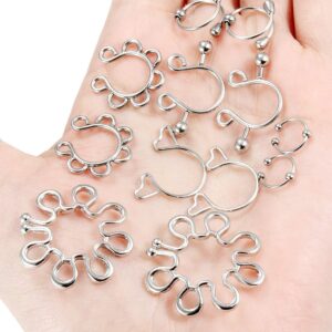 Kadogohno Fake Faux Non Piercing No Pierce Clip On Cute Metal Body Piercing Rings Barbells Jewelry Set for Women Hypoallergenic Stainless Steel