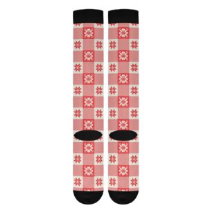 xigua New Year Christmas Checkered Plaid Compression Socks 20-30mmHg Knee High Stockings for Sport Nursing - 1 Pair