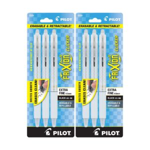 Pilot® FriXion® Ball Clicker Erasable Retractable Gel Pens, Pack of 3, Extra Fine Point, 0.5mm, White Checker Barrel, Black Ink