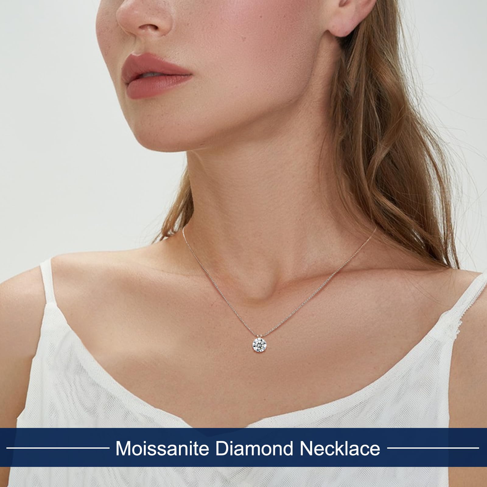 Moissanite Necklace for Women, Brass, Moissanite