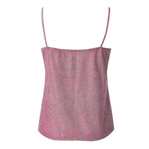 Women's Glitter Strappy Tank Tops Shining Sequin Decoration Sleeveless V Neck Pullovers Sexy Sparkle Cami Swing Vest Pink