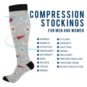 xigua New Year Christmas Cute Cats Dogs Bears Compression Socks 20-30mmHg Knee High Stockings for Sport Nursing - 2 Pairs