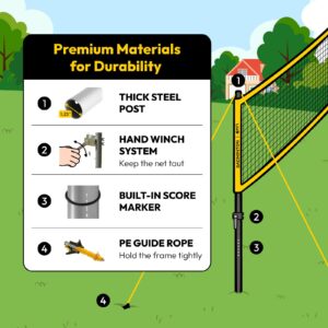 A11N Outdoor Badminton Set - Includes Anti-Sag Net, 4 Rackets, 2 Shuttlecocks, and Carrying Bag - for Backyard, Beach, and Park