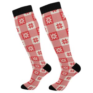 xigua New Year Christmas Checkered Plaid Compression Socks 20-30mmHg Knee High Stockings for Sport Nursing - 1 Pair