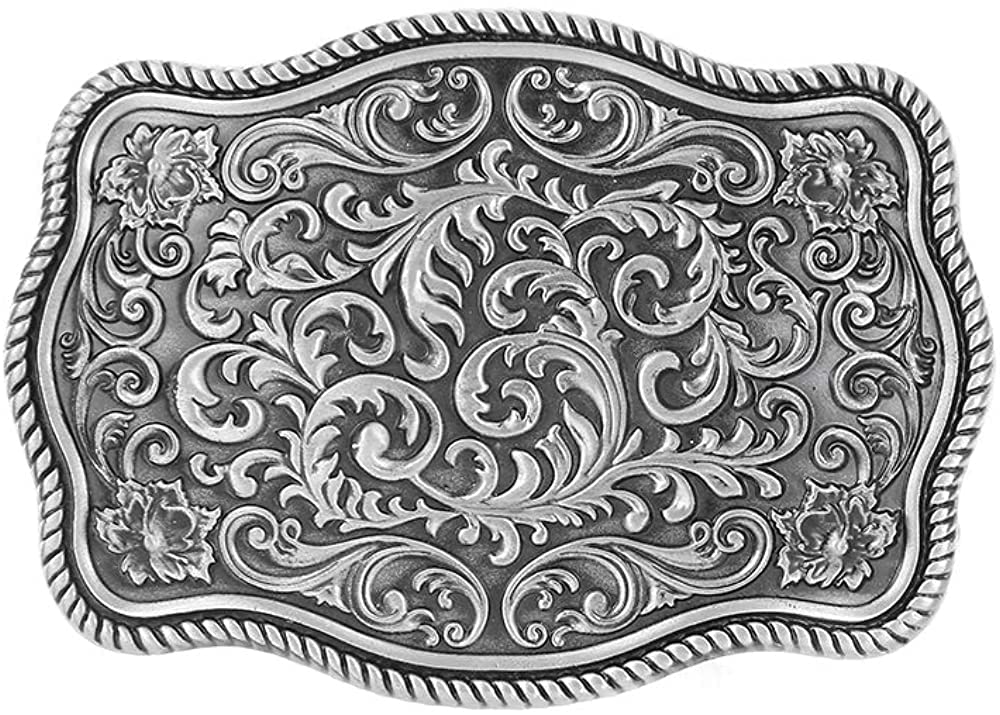 QQA Native Silver Floral Belt Buckle Birthday Party Holiday Gifts Cowboy Belt Buckles for Men Women