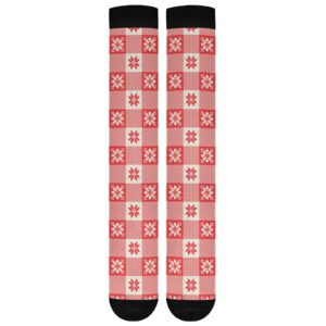 xigua New Year Christmas Checkered Plaid Compression Socks 20-30mmHg Knee High Stockings for Sport Nursing - 1 Pair