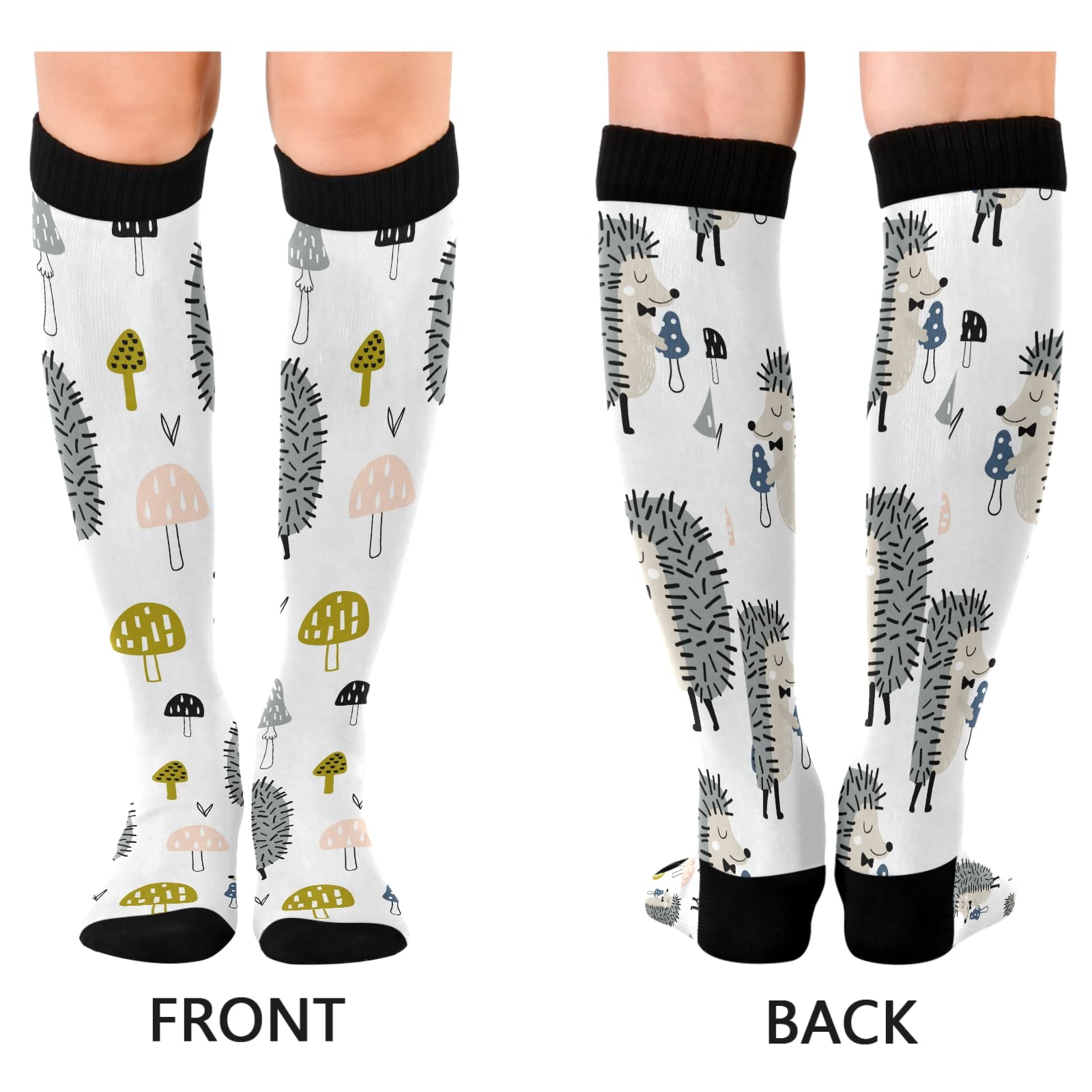 xigua Cute Hedgehog and Mushroom Compression Socks 20-30mmHg Knee High Stockings for Sport Nursing - 1 Pair