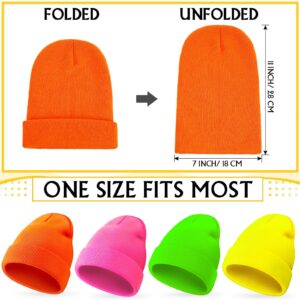 JenPen Neon Beanie Hat Slouchy Beanie Cap Unisex Knitted Winter Hat Ski Plain Beanie Cap for Men and Women (4 Pieces), Green, Yellow, Orange and Pink, One Size