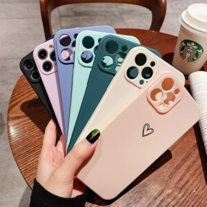 Ownest Compatible with iPhone 12 Pro Max Case for Soft Liquid Silicone Gold Heart Pattern Slim Protective Shockproof Case for Women Girls for iPhone 12 Pro Max-Pine Green