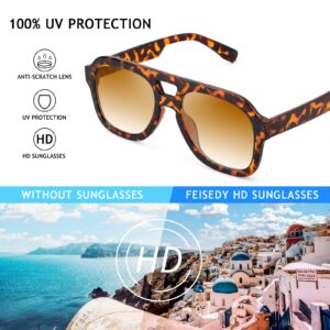 FEISEDY Vintage Pilot Sunglasses Double Bridge Women Men Large Square Thick Frame Trendy Eyewear UV400 B2846