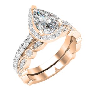 dazzlingrock collection 9x6mm pear cubic zirconia & 0.80 carat round white diamond alternate marquise shaped miligrain engagement ring set for women in 14k solid rose gold size 4.5