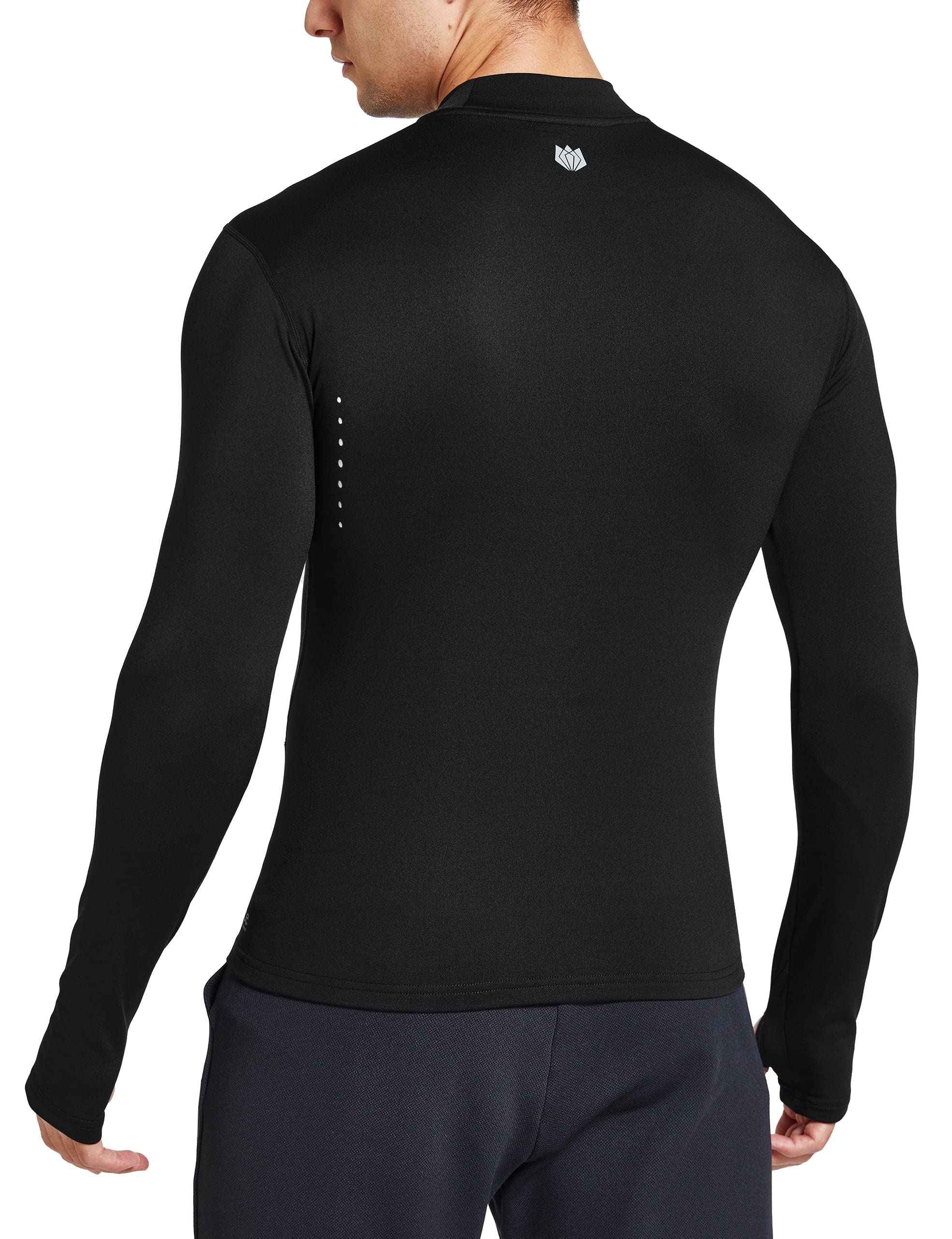 FitsT4 Sports Men's Thermal Fleece Lined Mock Neck Baselayer Tops Long Sleeve Running Athletic Shirt with Thumbholes Black L