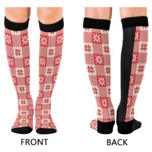 xigua New Year Christmas Checkered Plaid Compression Socks 20-30mmHg Knee High Stockings for Sport Nursing - 1 Pair