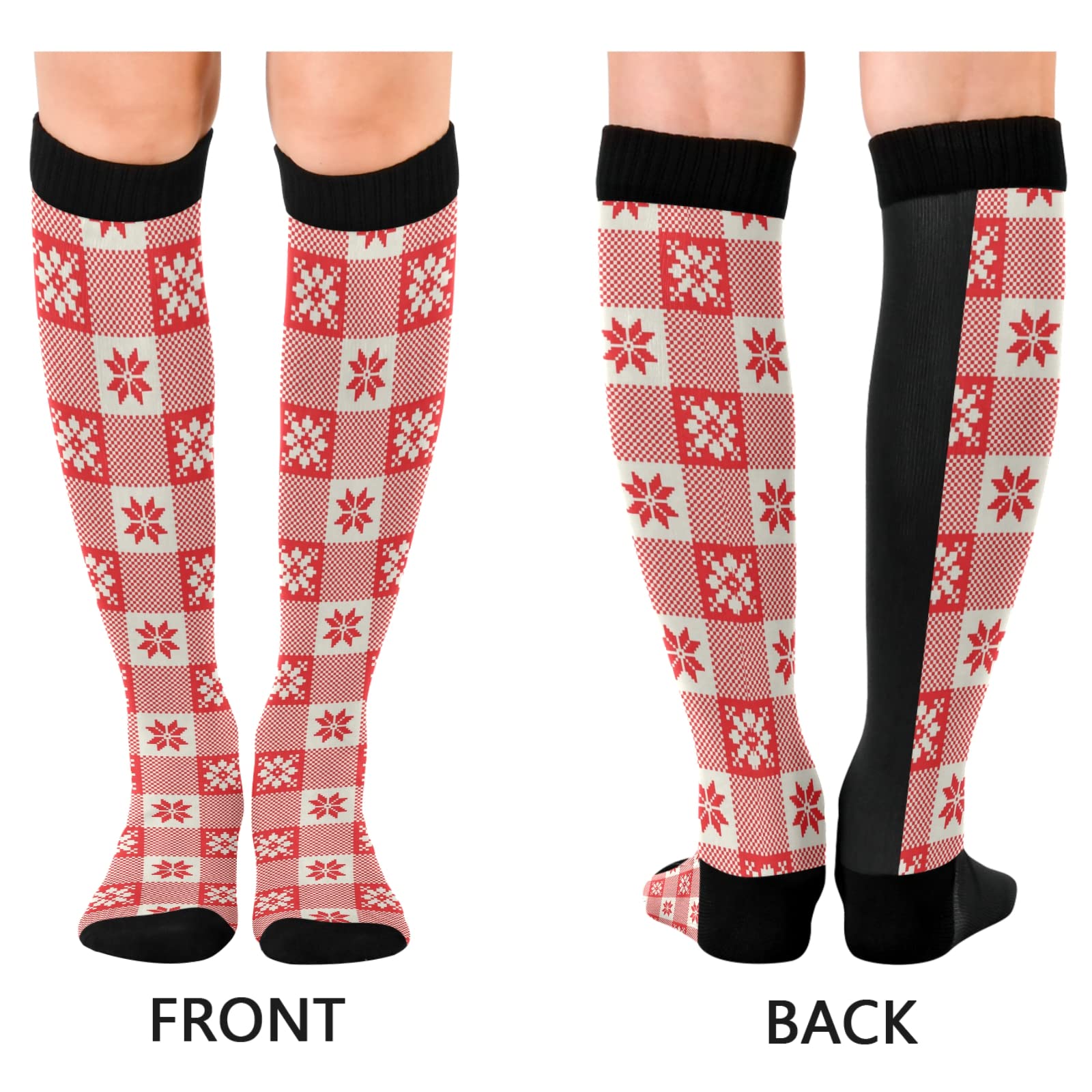 xigua New Year Christmas Checkered Plaid Compression Socks 20-30mmHg Knee High Stockings for Sport Nursing - 1 Pair