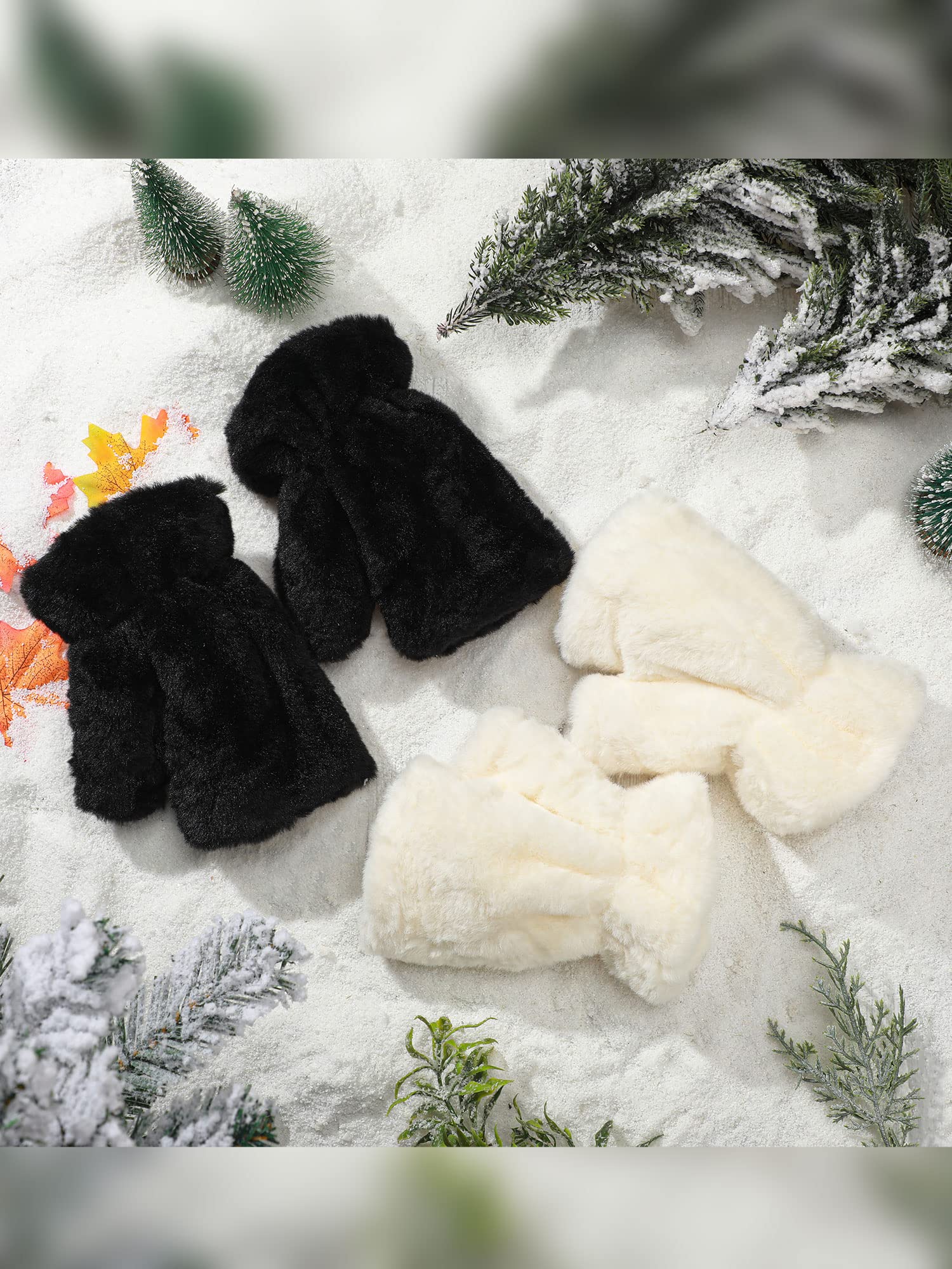 2 Pairs Winter Fingerless Gloves Faux Fur Fingerless Gloves Warm Furry Gloves Convertible Fingerless Gloves Half Finger Arm Warmer Gloves Soft Smooth Furry Gloves Rabbit Fur Mittens for Girls