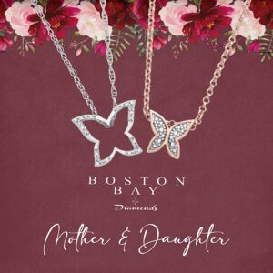 boston bay diamonds 14k rose gold plated & .925 sterling silver diamond accent mother & daughter, best friends or sisters interlocking butterfly necklaces (g-h, i2-i3) - 18" & 14"+2"