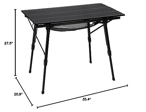 PORTAL Camping Table Foldable Portable with Adjustable Legs, Aluminum Folding Table Roll Up Table with Carrying Bag for Outdoor, Beach, Picnic, Backyards, BBQ and Party, Black