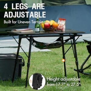 PORTAL Camping Table Foldable Portable with Adjustable Legs, Aluminum Folding Table Roll Up Table with Carrying Bag for Outdoor, Beach, Picnic, Backyards, BBQ and Party, Black