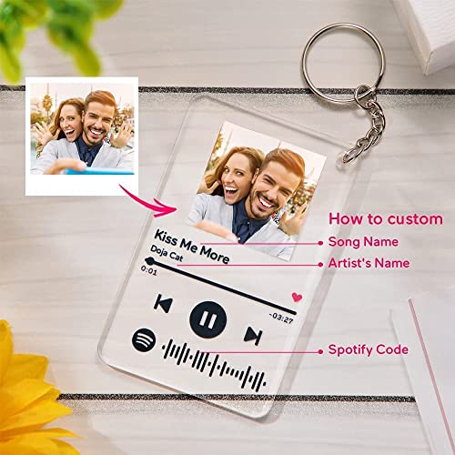 Custom Spotify Keychain with Picture,Custom Scannable Spotify Music Song Code Keychain, Photo Gift for Friends/Lover/Father/Mother/Kids, Square, 2'*3'