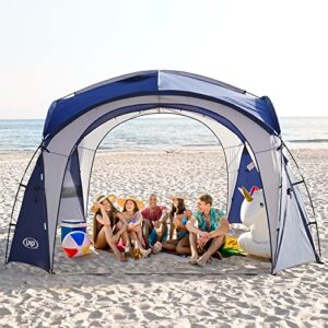 UNP Easy Beach Tent 12 X 12ft Pop Up Canopy UPF50+ Tent with Side Wall, Ground Pegs, and Stability Poles, Sun Shelter Rainproof, Waterproof for Camping Trips, Backyard Fun, Party Or Picnics(Blue)