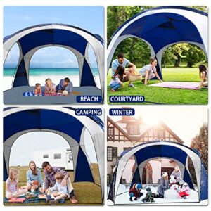 UNP Easy Beach Tent 12 X 12ft Pop Up Canopy UPF50+ Tent with Side Wall, Ground Pegs, and Stability Poles, Sun Shelter Rainproof, Waterproof for Camping Trips, Backyard Fun, Party Or Picnics(Blue)