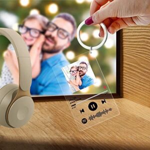 Custom Spotify Keychain with Picture,Custom Scannable Spotify Music Song Code Keychain, Photo Gift for Friends/Lover/Father/Mother/Kids, Square, 2'*3'