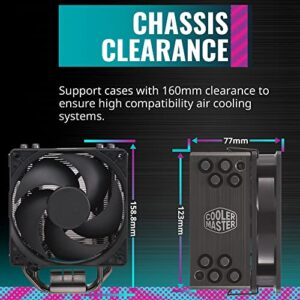 Cooler Master Hyper 212 Black CPU Air Cooler with Silencio Fan, Gun-Metal Fins, and Copper Heat Pipes - For AMD Ryzen and Intel LGA CPUs