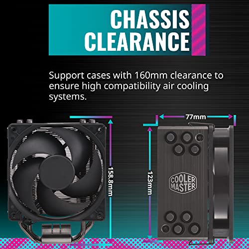 Cooler Master Hyper 212 Black CPU Air Cooler with Silencio Fan, Gun-Metal Fins, and Copper Heat Pipes - For AMD Ryzen and Intel LGA CPUs