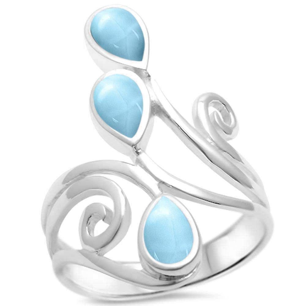 CloseoutWarehouse Pear Shape Natural Larimar Wrap Around Spiral Ring Sterling Silver Size 6