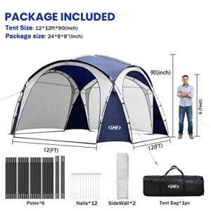 UNP Easy Beach Tent 12 X 12ft Pop Up Canopy UPF50+ Tent with Side Wall, Ground Pegs, and Stability Poles, Sun Shelter Rainproof, Waterproof for Camping Trips, Backyard Fun, Party Or Picnics(Blue)