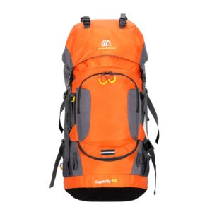 LZJDS Men Women Sports Outdoor Backpack 60L Hiking Bag with Rain Cover Hiking Backpack Daypack,Orange