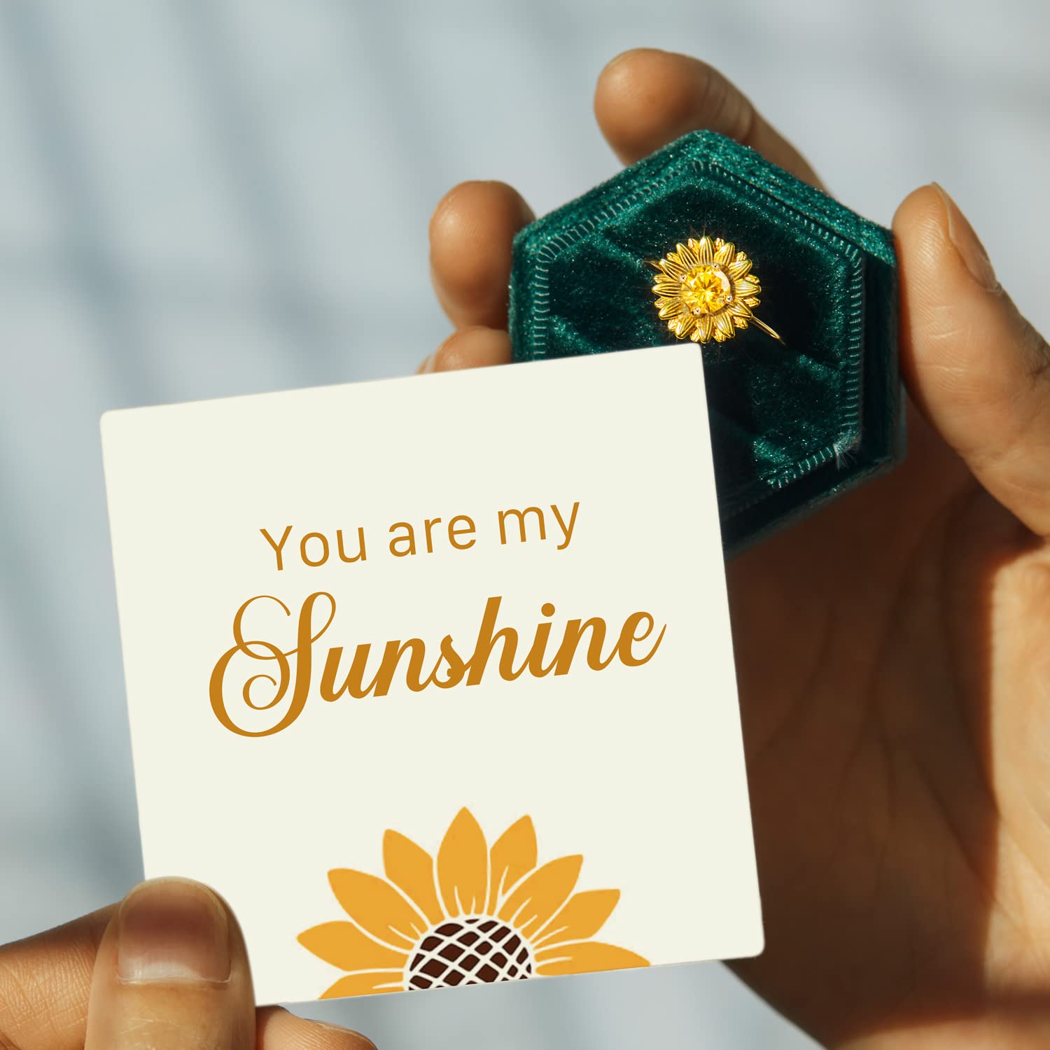 STORYJEWELLERY Story Jewellery Sunflower Ring for Women, Gold Plated Sunflower Ring for Girl, You Are My Sunshine Ring for Women, Birthday Christmas Valentines Gifts Rings for Girls(all, silver 10)