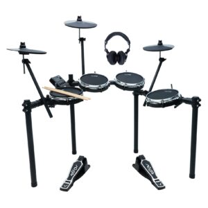 the one electric drum set, electronic drum set for adult/kid, drum set with 333 sounds, 4 mesh drum pads, 2 switch pedals, headphones, sticks & drum app, support bluetooth/usb midi/aux out