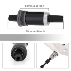 Create idea Mountain Bike Square Cartridge Taper Bottom Bracket 68x118mm Bicycle Axle Sealed Black Mountain Bike Square Hole Axis Bike Parts with Waterproof Screws