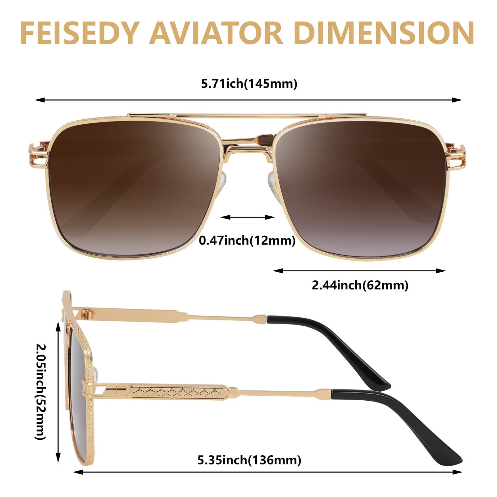 FEISEDY Retro Square Aviator Sunglasses for Men Women Vintage 70s Pilot Shades Classic Metal Frame B2845