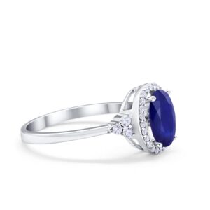 Simulated Blue Sapphire Cubic Zirconia Size-12 Halo Art Deco Oval Wedding Engagement Ring Round Simulated Cubic Zirconia 925 Sterling Silver