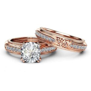 hsiyyecg Fashion Wedding Engagement Rings Set for Women Rose Gold Round CZ Promise Bridal Band Size 6-10 (US Size 7)